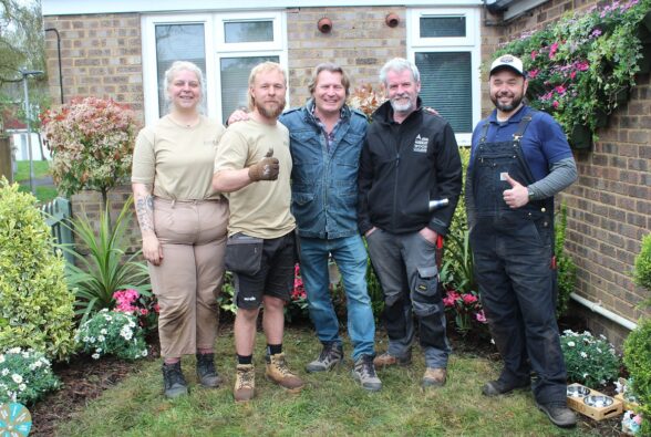 Left to right: Horticultural students Zoe Gobey and Alfie Grimes, Horticulturalist and Celebrity Gardener David Domoney, Peter Duignan, Landscaping Tutor and Balazs Lipp, Horticultural student. 